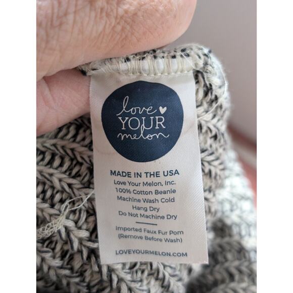 Love Your Melon Beanie Winter Hat 100% Cotton Knit Cuffed Black White Women OSFA - Picture 3 of 5